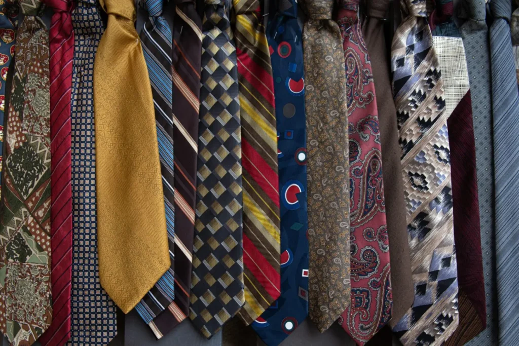 A bunch of ties hanging up on the wall